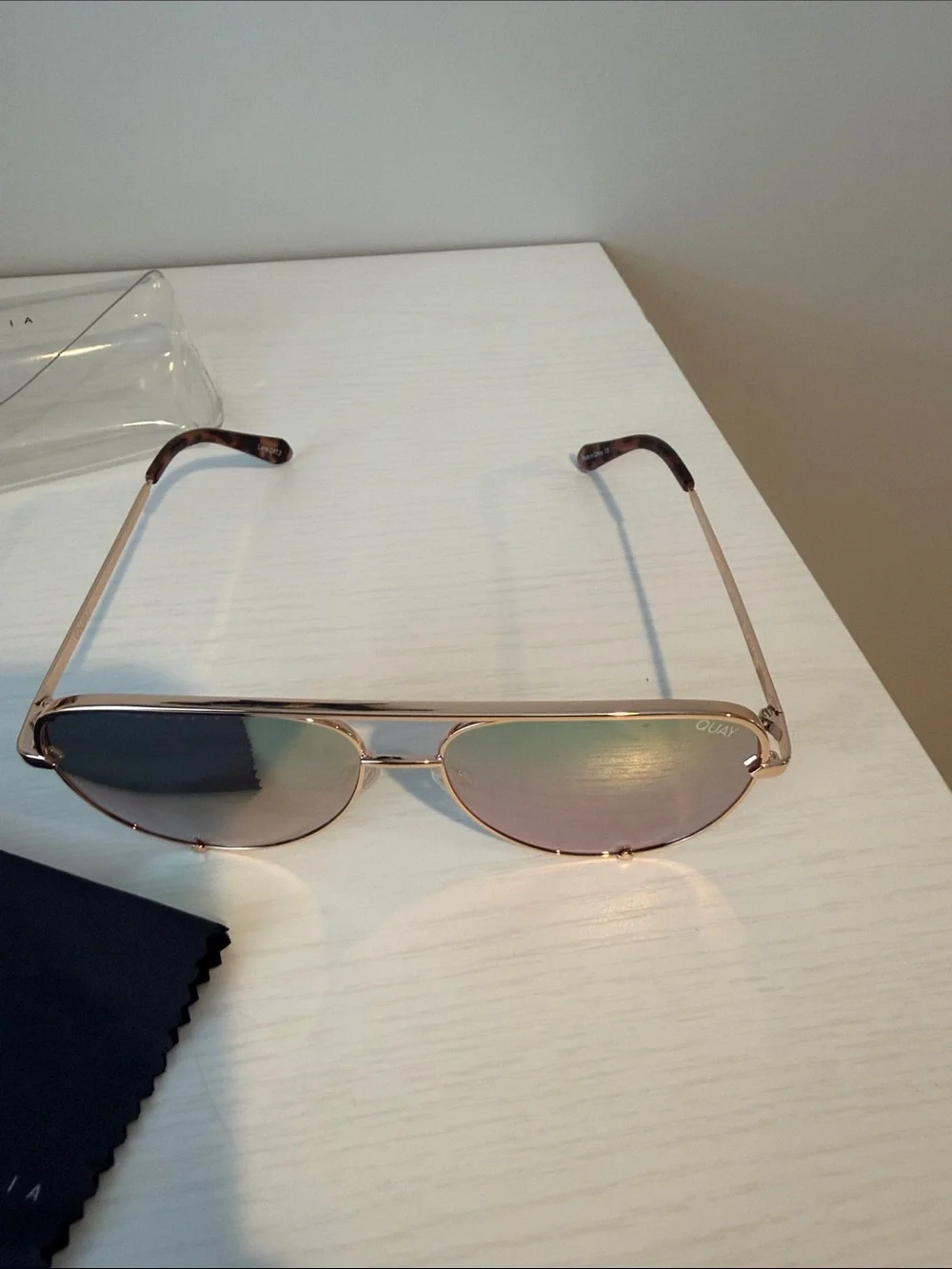 Quay Australia Aviator Sunglasses with Green Mirrored Lenses and Gold Frame